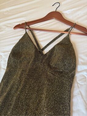 Trac Metallic Gold Mini Dress with Strappy V-Neck